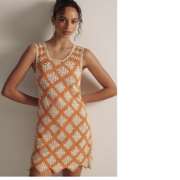 Anthropologie Maeve Sleeveless Crochet Mini Dress XS new with tag nwt orange - Picture 2 of 8